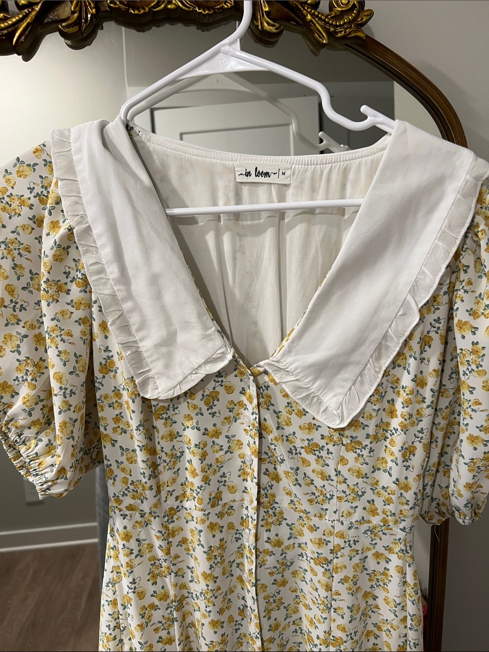 Women's Yellow Floral Midi Dress with White Sailor Collar - Picture 2 of 3